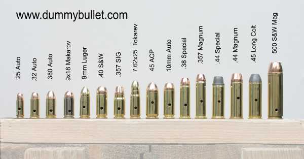 38, 9mm, and 22LR rounds with a large spent bullet casing - see
